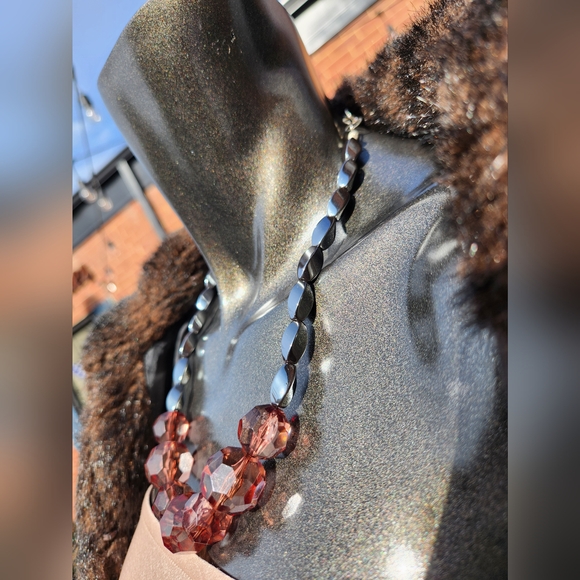 ✨️Faceted Purplish-Wine Glass and Hematite Beaded Necklace - Handcrafted - Picture 3 of 10